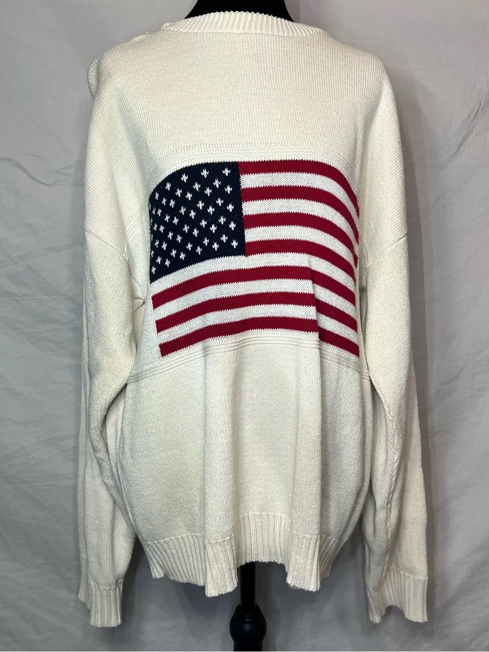 Cream Knit Sweater with American Flag - Picture 1 of 6